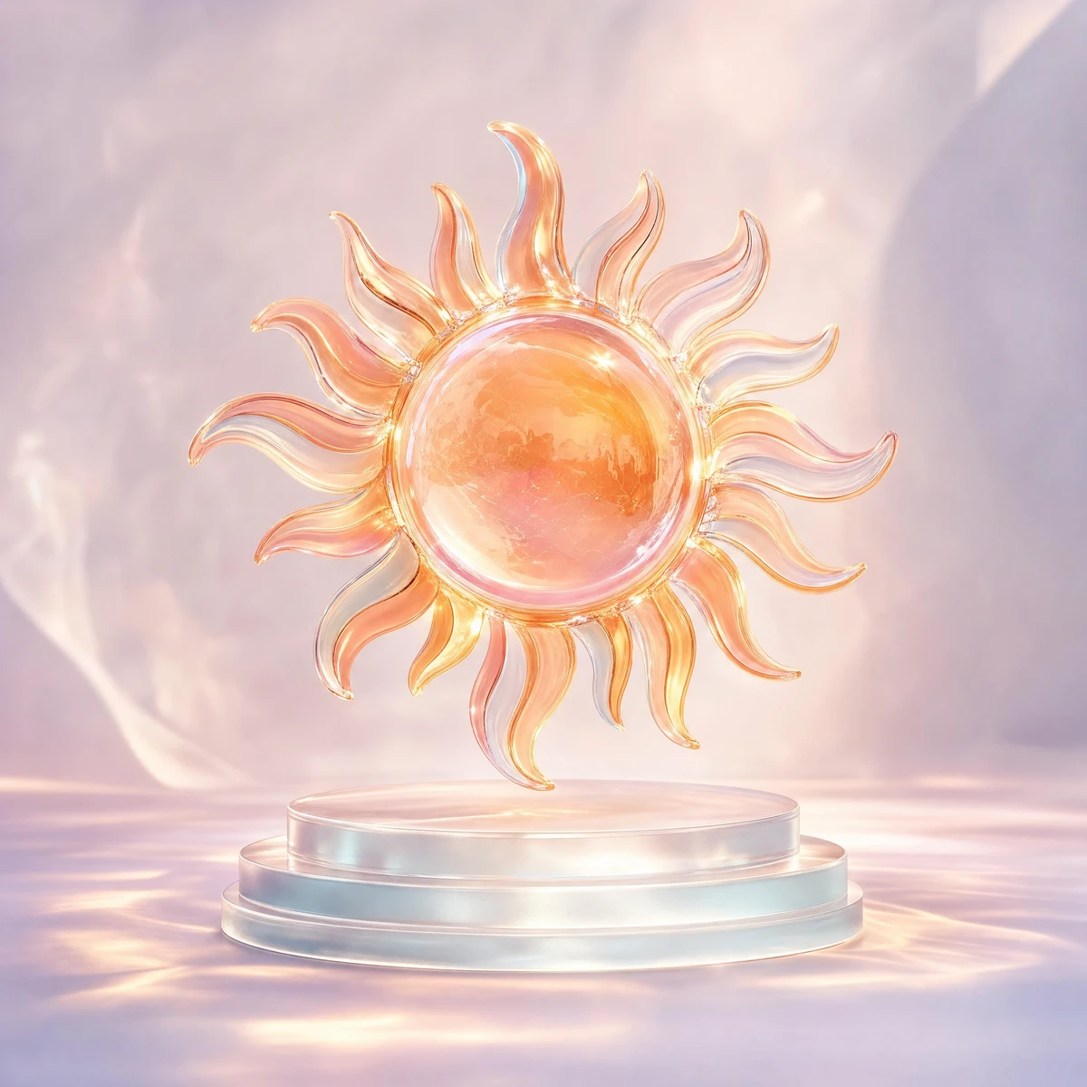 A translucent amber glass sun above a frosted plinth