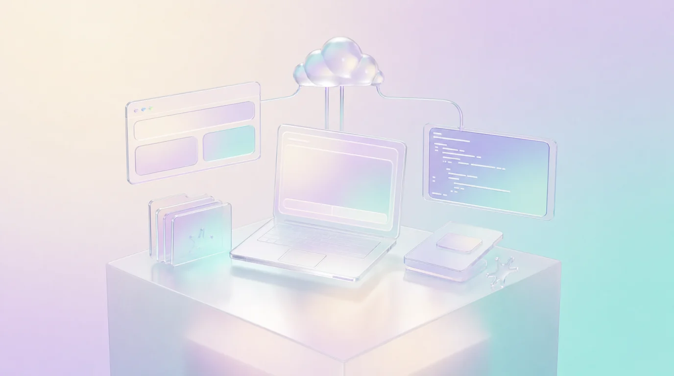 A frosted-glass SPIRITT cloud workspace with browser, terminal, and files