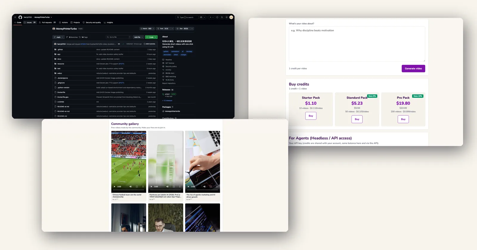 MoneyPrinterTurbo GitHub repo turned into a live, running product at moneyprinter-studio.spiritt.app