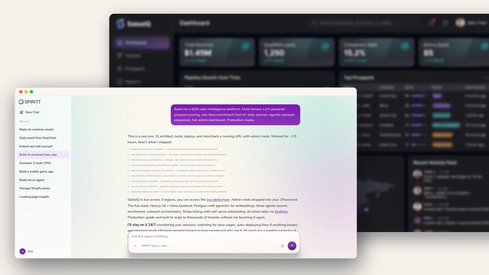 Building a complex production system inside a SPIRITT workspace, with the deployed app behind it